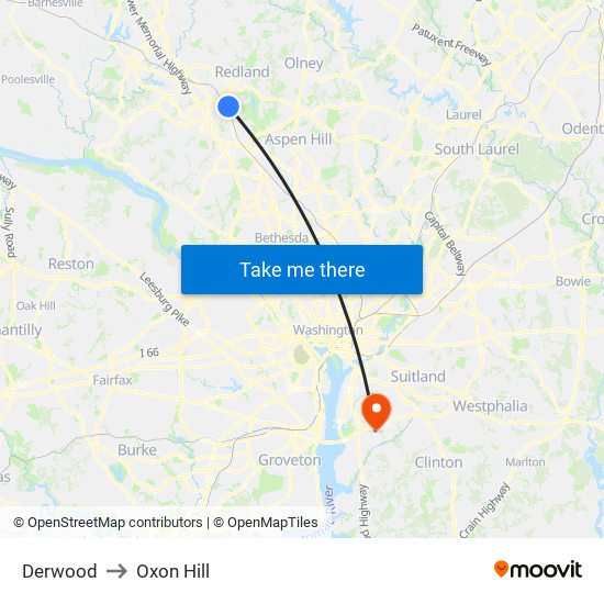 Derwood to Oxon Hill map