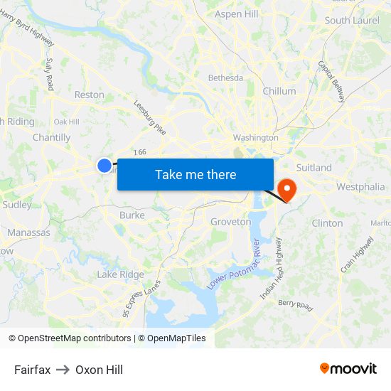 Fairfax to Oxon Hill map