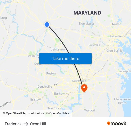 Frederick to Oxon Hill map