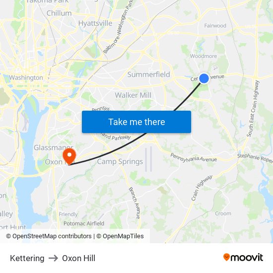 Kettering to Oxon Hill map