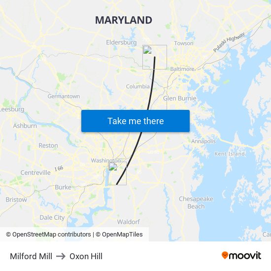 Milford Mill to Oxon Hill map