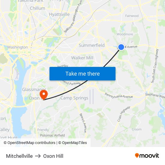 Mitchellville to Oxon Hill map