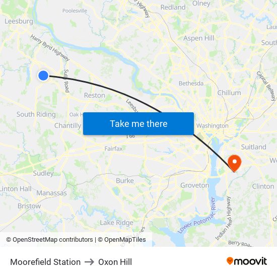 Moorefield Station to Oxon Hill map