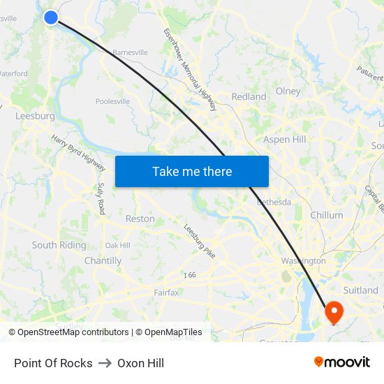 Point Of Rocks to Oxon Hill map