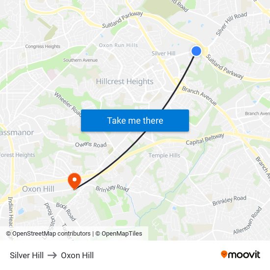 Silver Hill to Oxon Hill map