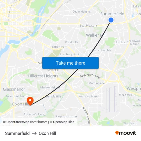 Summerfield to Oxon Hill map