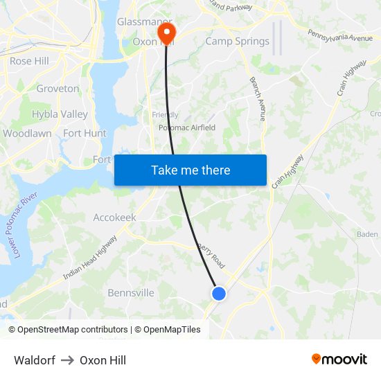 Waldorf to Oxon Hill map