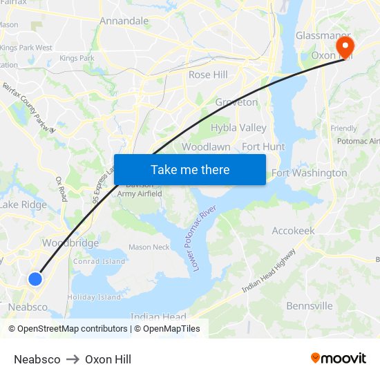 Neabsco to Oxon Hill map