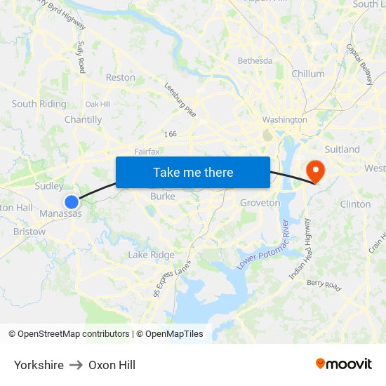 Yorkshire to Oxon Hill map