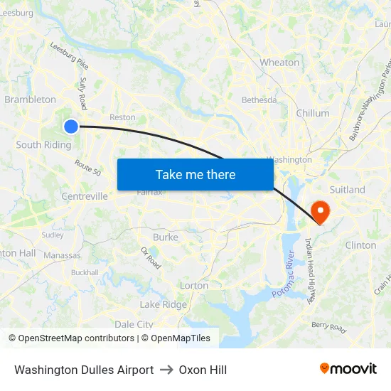 Washington Dulles Airport to Oxon Hill map