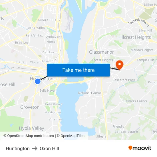 Huntington to Oxon Hill map