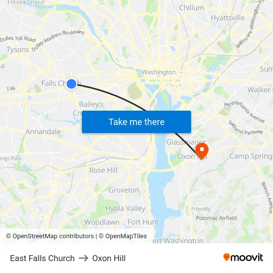 East Falls Church to Oxon Hill map