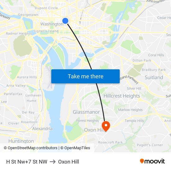 H St Nw+7 St NW to Oxon Hill map