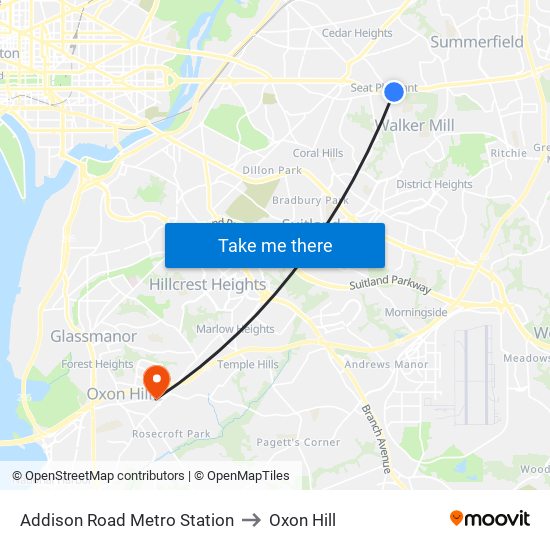 Addison Road Metro Station to Oxon Hill map