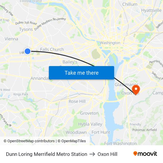 Dunn Loring Merrifield Metro Station to Oxon Hill map