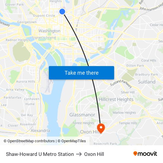 Shaw-Howard U Metro Station to Oxon Hill map