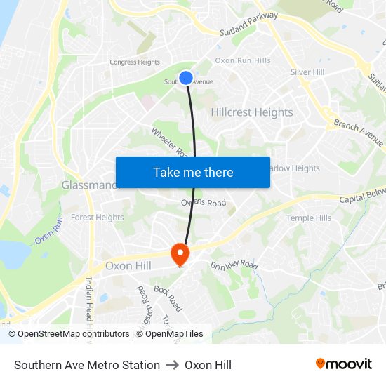 Southern Ave Metro Station to Oxon Hill map