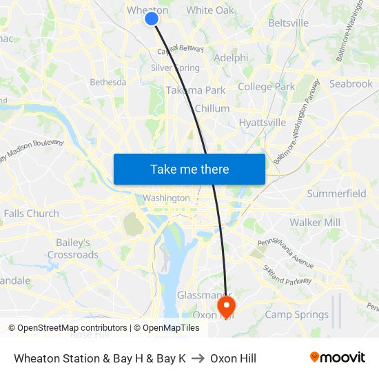 Wheaton Station  & Bay H & Bay K to Oxon Hill map