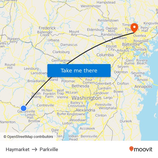 Haymarket to Parkville map