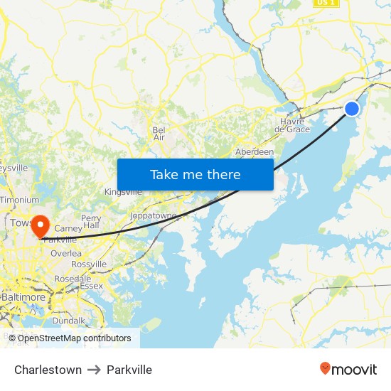 Charlestown to Parkville map