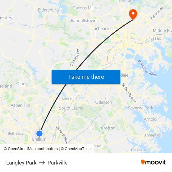 Langley Park to Parkville map