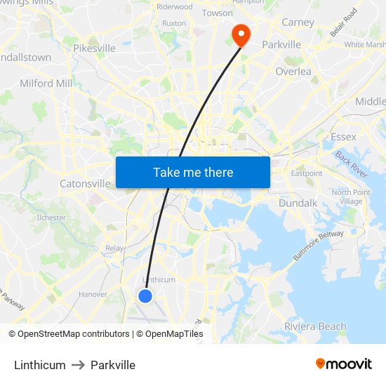 Linthicum to Parkville map