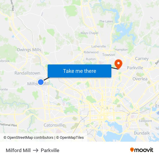 Milford Mill to Parkville map