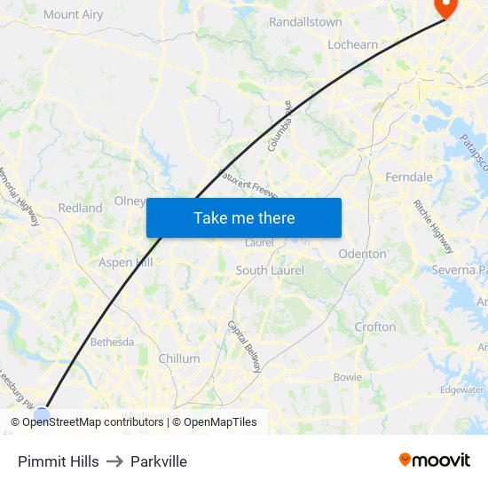 Pimmit Hills to Parkville map