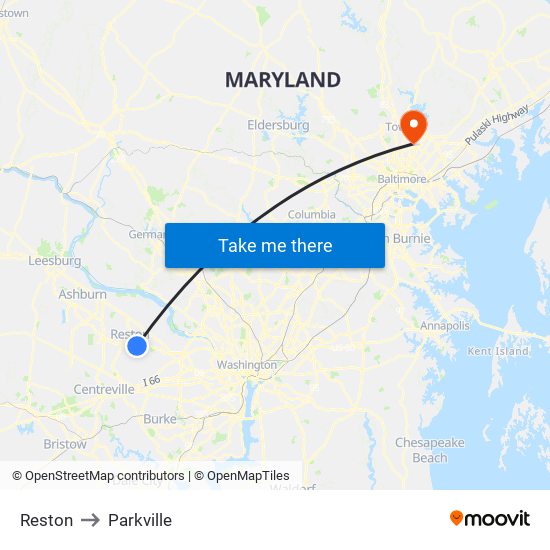 Reston to Parkville map