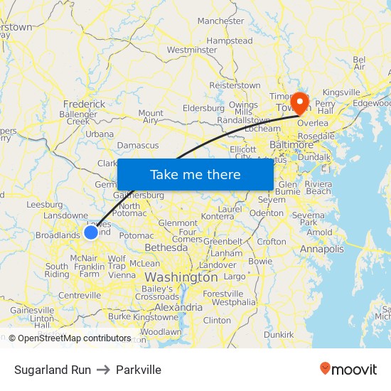 Sugarland Run to Parkville map