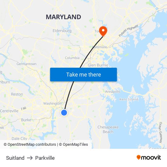 Suitland to Parkville map