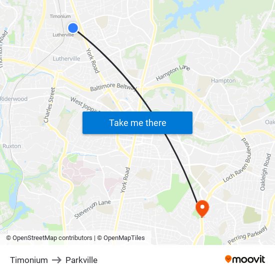 Timonium to Parkville map