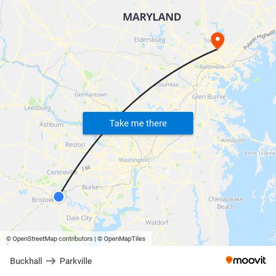 Buckhall to Parkville map