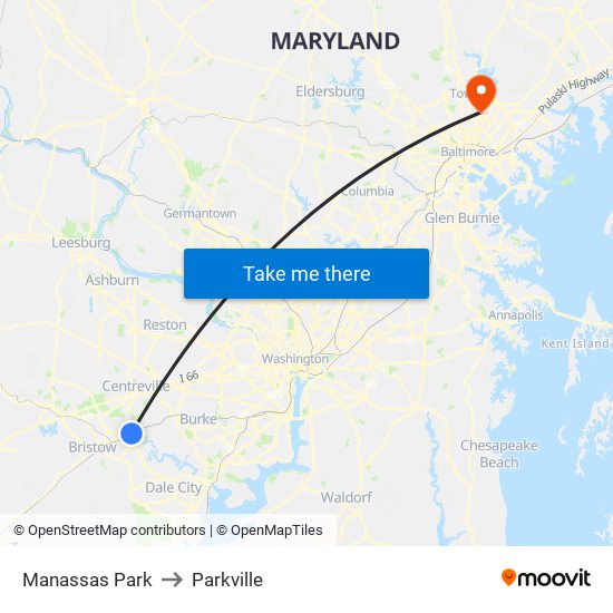 Manassas Park to Parkville map