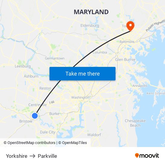 Yorkshire to Parkville map