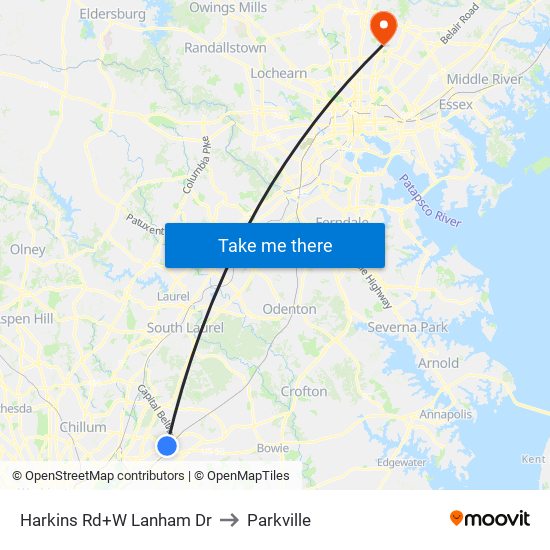 Harkins Rd+W Lanham Dr to Parkville map