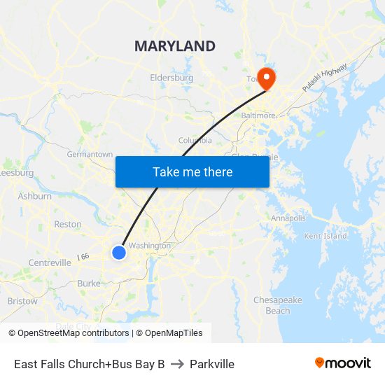 East Falls Church+Bay B to Parkville map