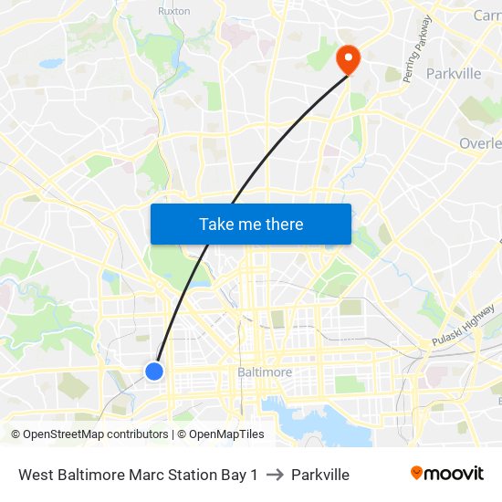 West Baltimore Marc Station Bay 1 to Parkville map