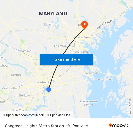 Congress Heights Metro Station to Parkville map