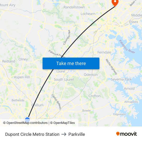 Dupont Circle Metro Station to Parkville map