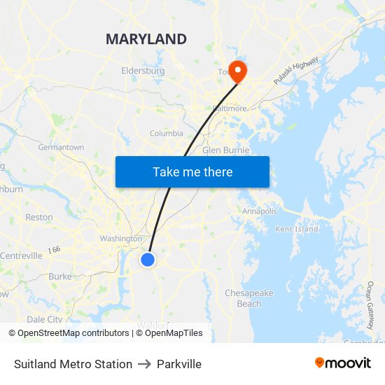 Suitland Metro Station to Parkville map