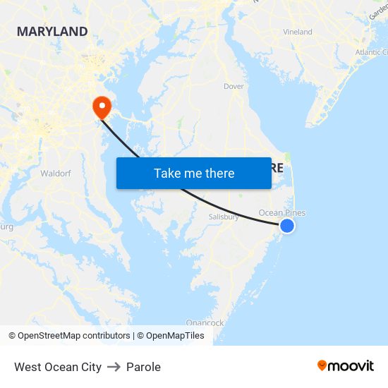 West Ocean City to Parole map