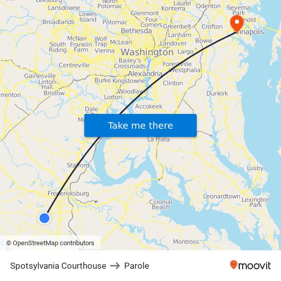 Spotsylvania Courthouse to Parole map