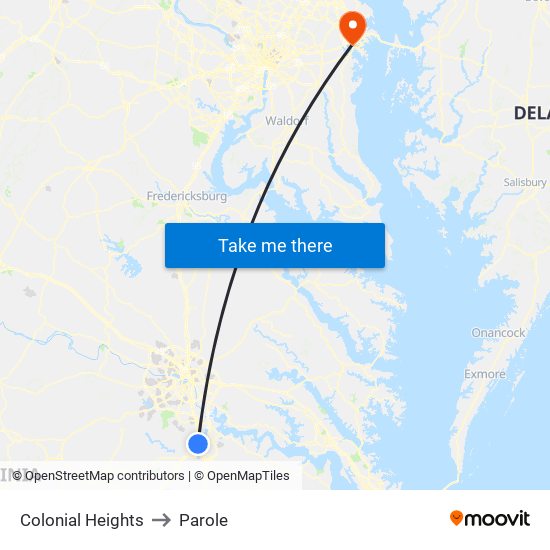 Colonial Heights to Parole map