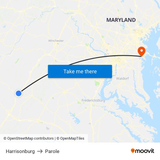 Harrisonburg to Parole map