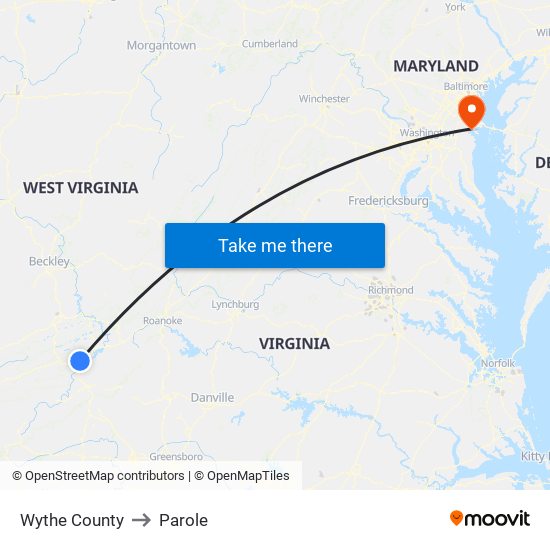 Wythe County to Parole map