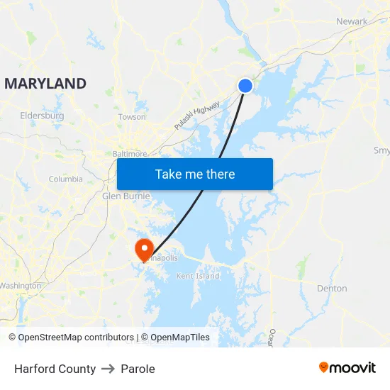Harford County to Parole map