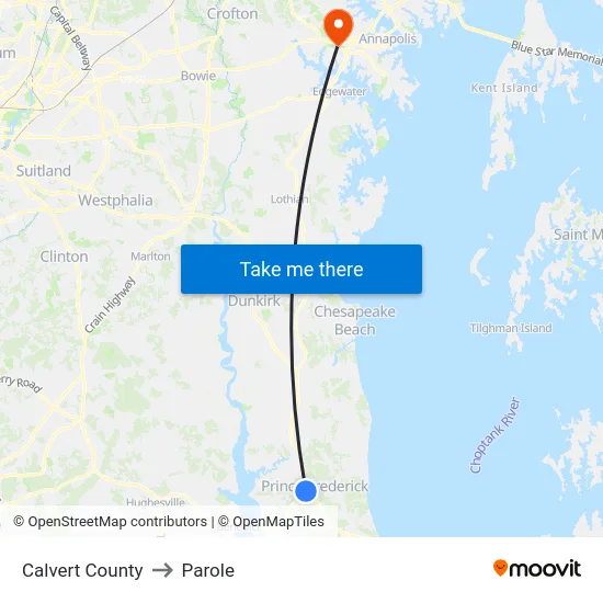 Calvert County to Parole map