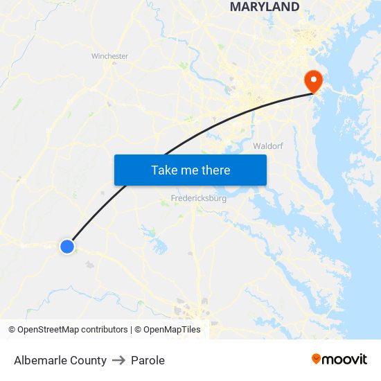 Albemarle County to Parole map