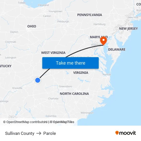 Sullivan County to Parole map